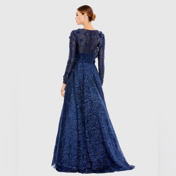 MAC DUGGAL Embellished Illusion Long Sleeve A Line Gown NWT Style A11121 - Picture 3 of 8
